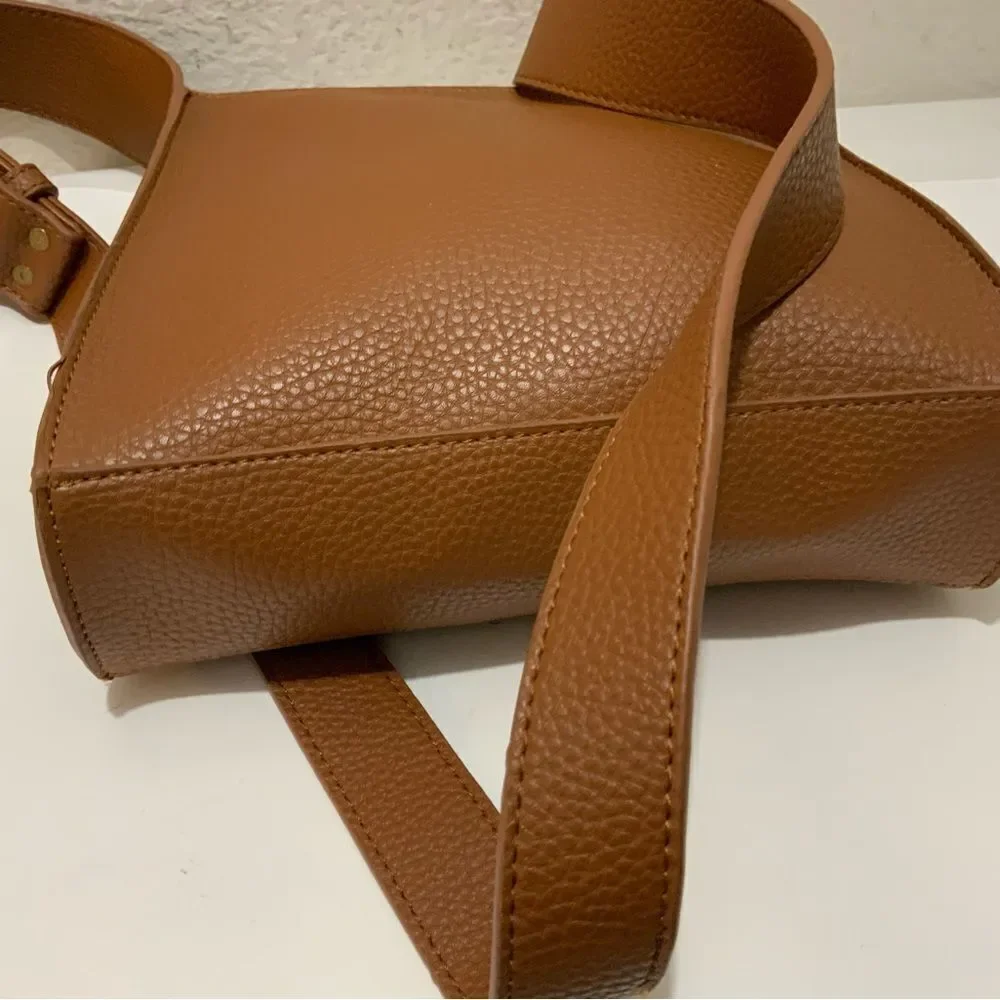 Anthropologie Remi And Reid Vegan Leather  Brown  Crossbody Bag top zip